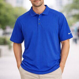 Nike Golf Dri-Fit Size Large Short Sleeve Polo Shirt  Blue Collared Button